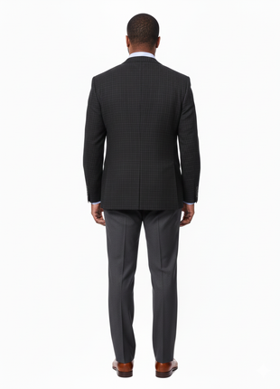 Prontomoda Mens Black& Blue Plaid 100% Wool Regular Fit Blazer Sport Coat