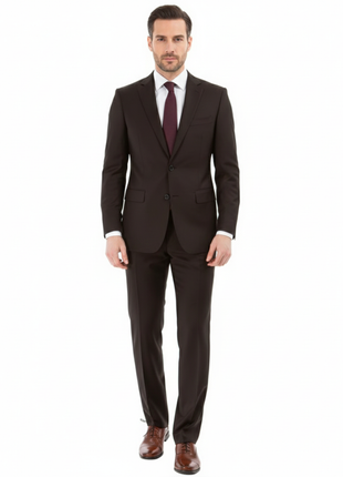 Blujacket Mens Solid Brown 100% Marzotto Wool Regular Fit 2 Piece Suit