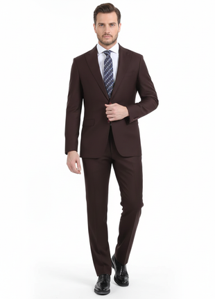 Di'nucci Slim Fit Burgundy Textured Peak Lapel Wool Blend Suit - The Suit Depot