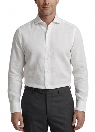 Proper Sport White Contemporary Fit Cutaway Collar Linen Shirt