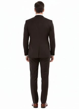 Blujacket Mens Solid Brown 100% Marzotto Wool Regular Fit 2 Piece Suit