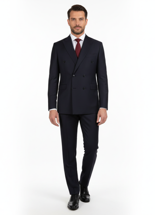 Di'nucci Slim Fit Navy Textured Double Breasted Wool Blend Suit - The Suit Depot