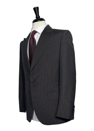 Brioni Mens Dark Brown Pinstripe Fully-Canvassed Peak Lapel Classic Fit 3-Piece Wool Blend Suit - 40S