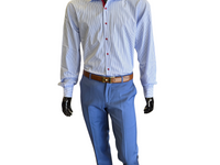 Thumbnail for Label M Mens Solid Light Blue Slim Fit 100% Wool Dress Pants