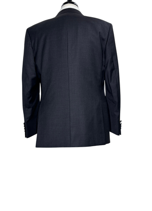 Napoli Mens Charcoal Textured Peak Lapel Classic Fit 1-Button Wool Cashmere Tuxedo with Ticket Pocket - 42S