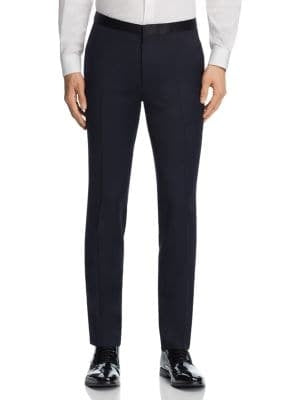 Hugo Boss Mens Navy Blue 100% Wool Flat Front Tuxedo Dress Pants