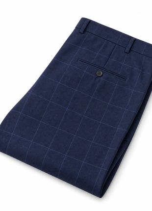 Hickey Freeman Navy Blue Windowpane Check 100% Wool Classic Fit 2-Button Suit 42R