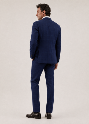 Hickey Freeman Navy Blue Windowpane Check 100% Wool Classic Fit 2-Button Suit 42R