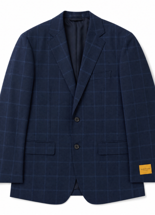 Hickey Freeman Navy Blue Windowpane Check 100% Wool Classic Fit 2-Button Suit 42R