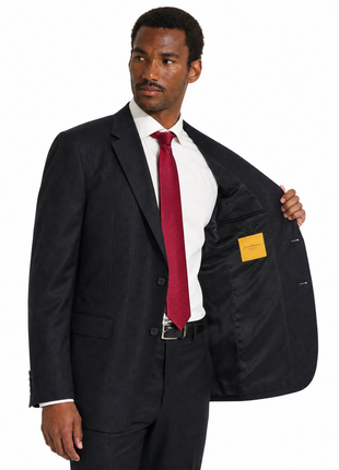 Hickey Freeman Charcoal Black with dark Pinstripe 100% Wool Portly Fit 2-Button Suit 50S