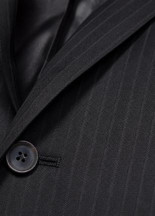 Hickey Freeman Charcoal Black with dark Pinstripe 100% Wool Portly Fit 2-Button Suit 50S