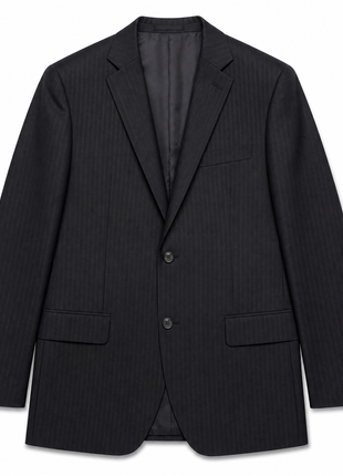 Hickey Freeman Charcoal Black with dark Pinstripe 100% Wool Portly Fit 2-Button Suit 50S