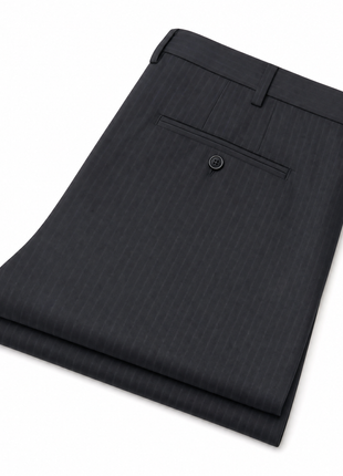 Hickey Freeman Charcoal Black with dark Pinstripe 100% Wool Portly Fit 2-Button Suit 50S