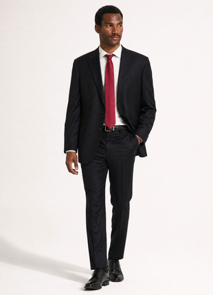 Hickey Freeman Charcoal Black with dark Pinstripe 100% Wool Portly Fit 2-Button Suit 50S