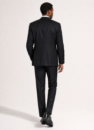Hickey Freeman Charcoal Black with dark Pinstripe 100% Wool Portly Fit 2-Button Suit 50S
