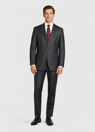 Sartoria Partenopea Mens Charcoal Weave Half-Canvassed Notch Lapel Classic Fit 3-button Wool Suit - 44R