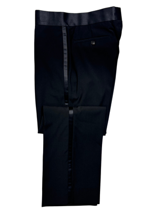 Giorgio Armani Mens Solid Black Fully-Canvassed Satin Notch Lapel Slim Fit 2-Button Wool Tuxedo - 40L