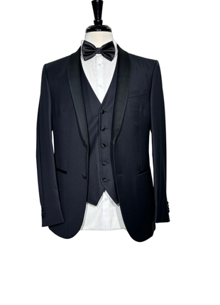 Corneliani Mens Black Textured Fully-Canvassed Shawl Lapel Classic Fit 3-Piece Wool Tuxedo - 40R