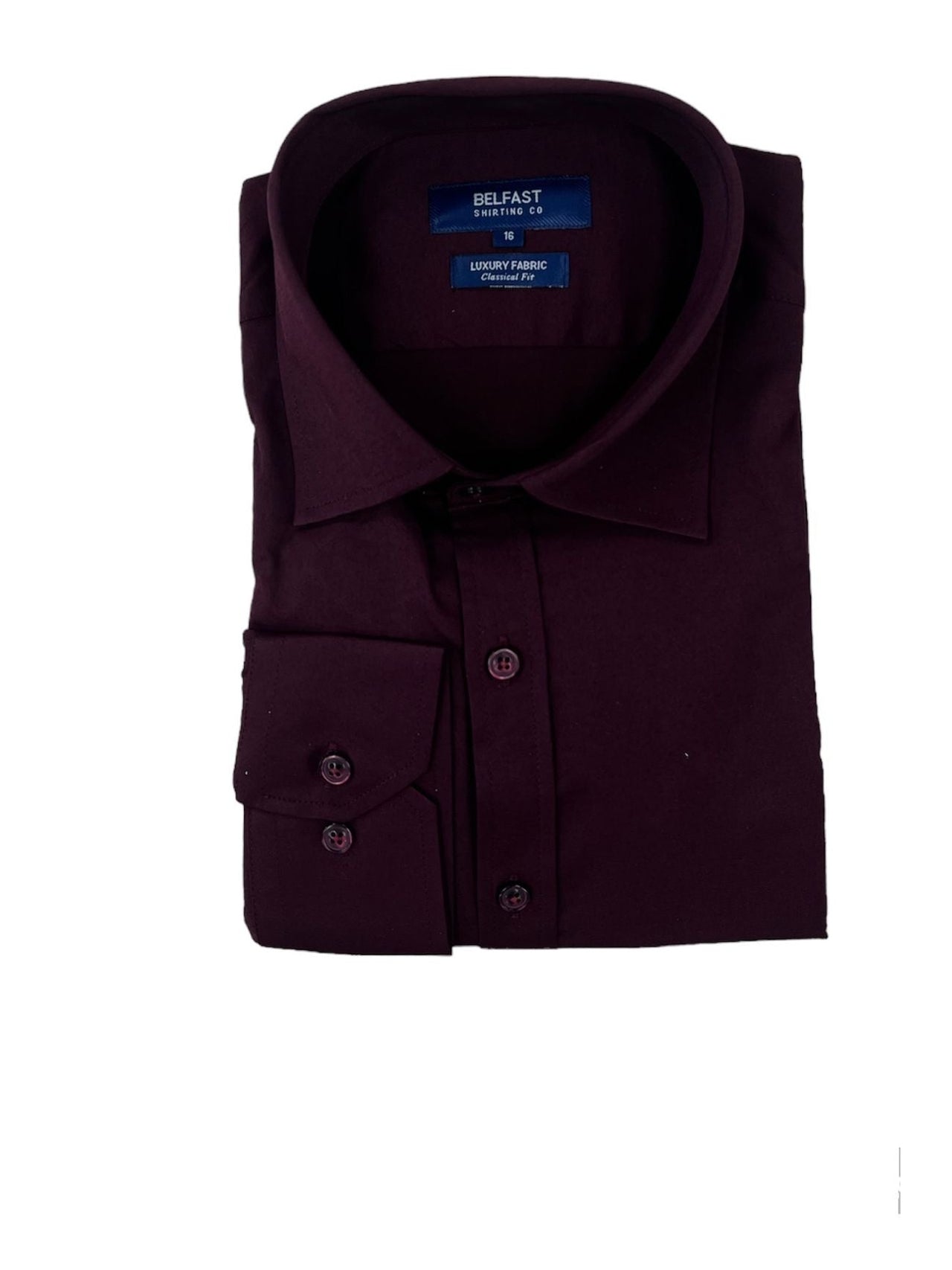 Belfast Camisa de vestir de mezcla de algodón con cuello extendido y ajuste clásico color burdeos sólido para hombre