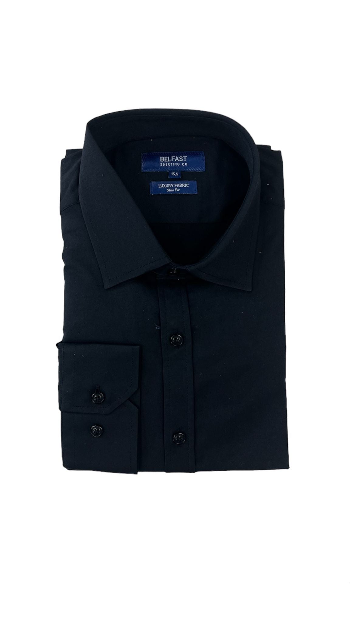 Belfast Mens Classic Fit Solid Black Cotton Blend Spread Collar Dress Shirt