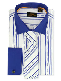 Thumbnail for Steven Land Men's Blue & White Striped 'Praise' French Cuff 100% Cotton Dress Shirt