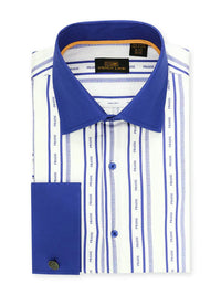 Thumbnail for Steven Land Men's Blue & White Striped 'Praise' French Cuff 100% Cotton Dress Shirt