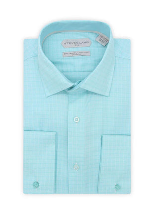Steven Land Mens Aqua Blue Classic Fit French Cuff 100% Cotton Dress Shirt
