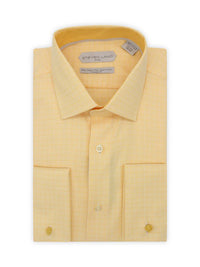 Thumbnail for Steven Land Mens Yellow Check Classic Fit 100% Cotton French Cuff Dress Shirt