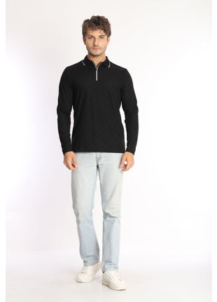 Enzo Liberti Mens Black Long Sleeve 1/4 Zip 100% Cotton Polo Shirt