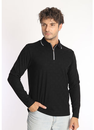 Enzo Liberti Mens Black Long Sleeve 1/4 Zip 100% Cotton Polo Shirt