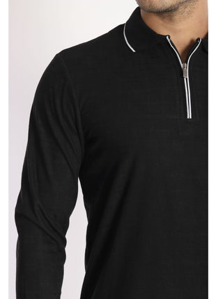 Enzo Liberti Mens Black Long Sleeve 1/4 Zip 100% Cotton Polo Shirt