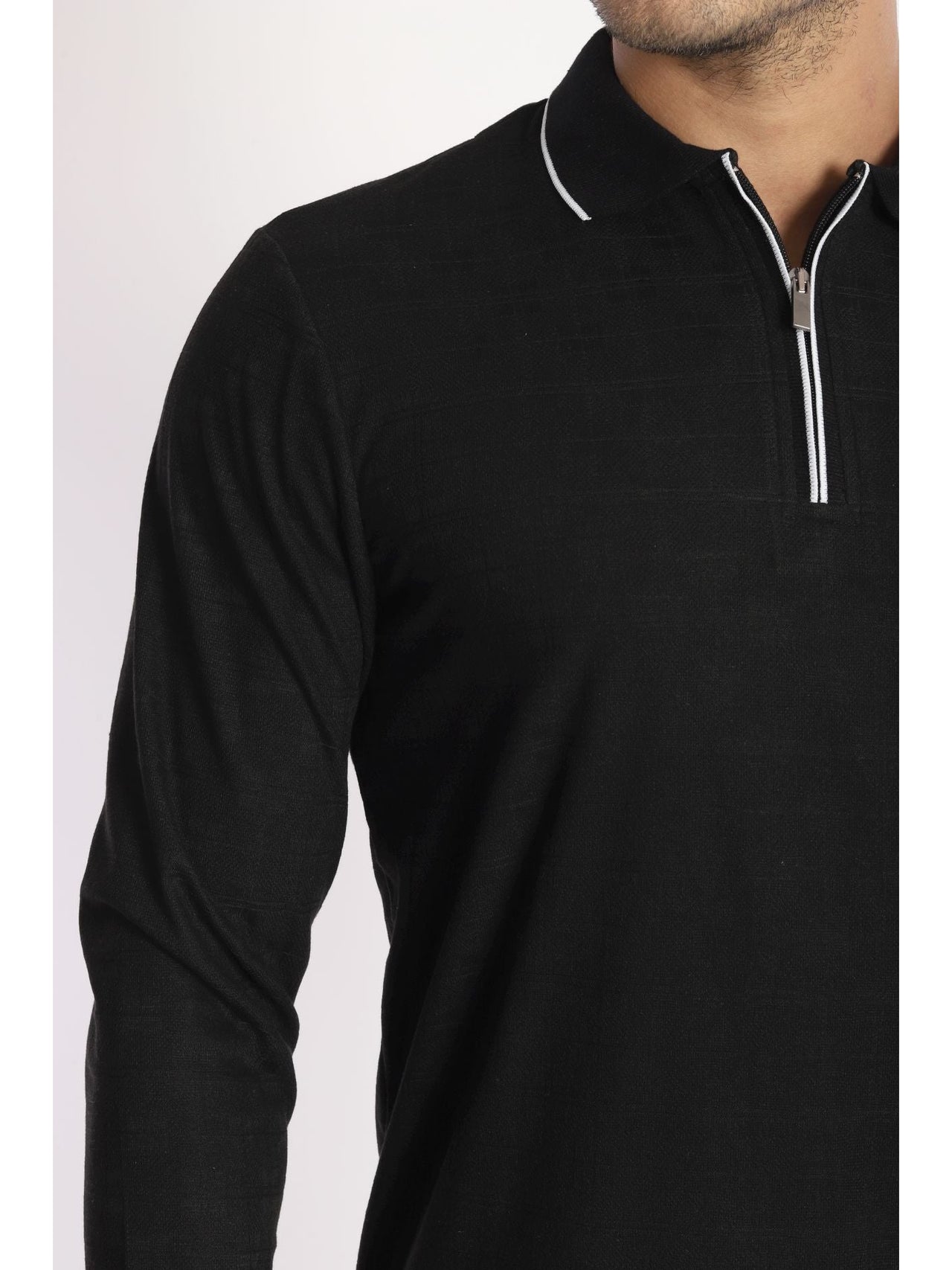 Enzo Liberti Polo negro de manga larga con cremallera de 1/4 para hombre 100% algodón