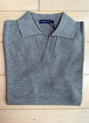 P.S. Shirts Mens Solid Gray Cotton Silk Blend Short Sleeve Polo Casual Shirt