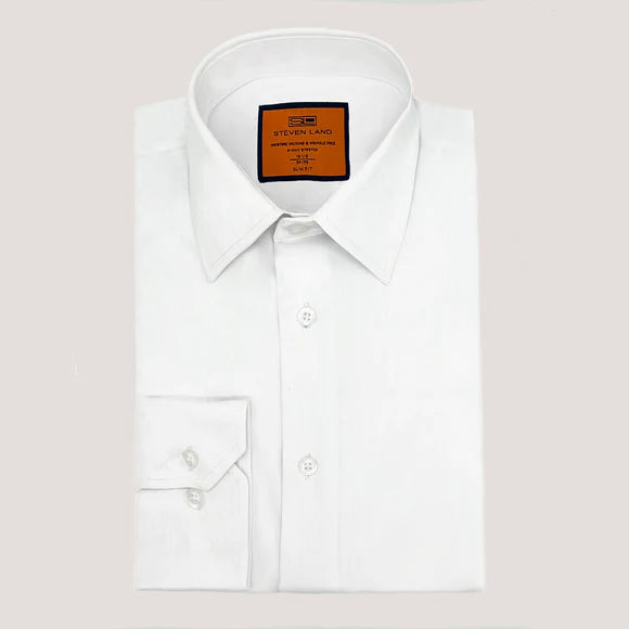 Steven Land Mens White 4 Way Stretch Spread Collar Dress Shirt