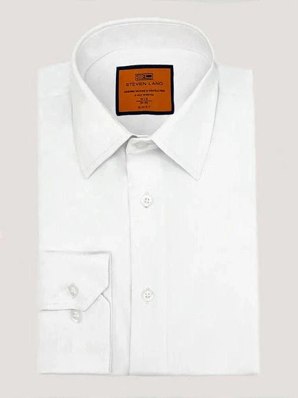 Steven Land Mens White 4 Way Stretch Spread Collar Dress Shirt