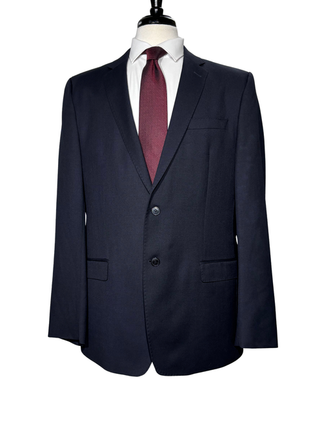 Versace Collection Mens Solid Dark Blue Notch Lapel Classic Fit 2-Button Wool Suit - 44L