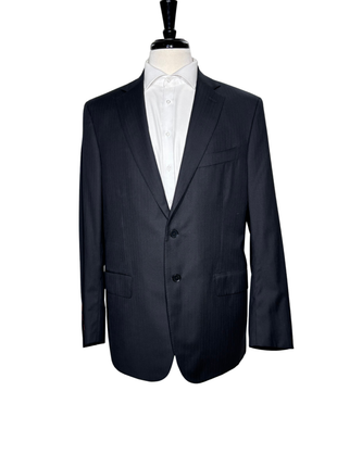 Isaia Mens Black Tonal Stripe Fully-Canvassed Notch Lapel Slim Fit 2-Button Wool Suit - 44L