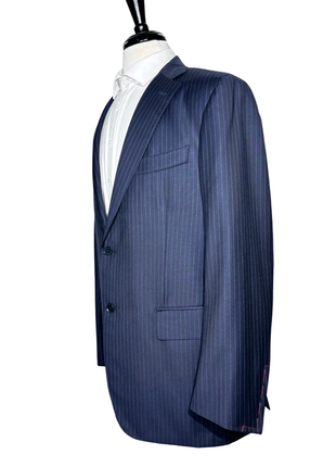 Isaia Mens Navy Pinstripe Fully-Canvassed Notch Lapel Slim Fit 2-Button Wool Suit - 44L