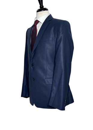 Versace Collection Mens Solid Navy Notch Lapel Classic Fit 2-Button Wool Silk Suit - 40R