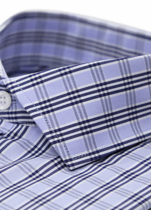 Ferrecci Light Blue Plaid Slim Fit Spread Collar Cotton Dress Shirt - The Suit Depot