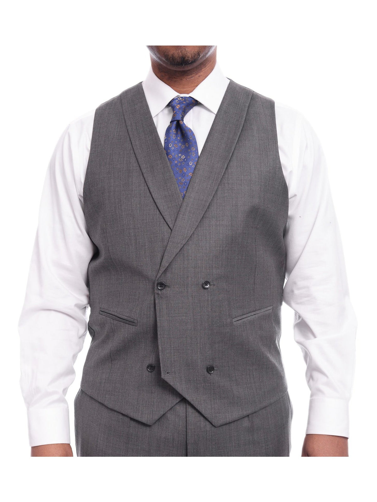 Steven Land Classic Fit Textured Gray Vested Pleated Wool Suit - The Suit Depot