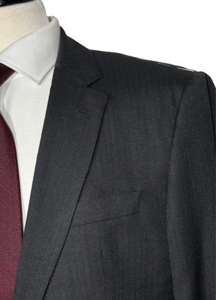 Hugo Boss Mens Charcoal Herringbone Notch Lapel Classic Fit 2-Button Silk Suit - 40R