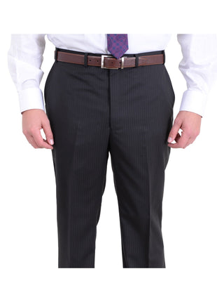 I Uomo Regular Fit Black Pinstriped Two Button Wool Suit - The Suit Depot