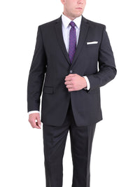 Thumbnail for I Uomo Regular Fit Black Pinstriped Two Button Wool Suit - The Suit Depot