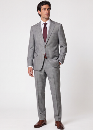 Galvani Collezione Mens Gray Windowpane Notch Lapel Classic Fit 2-Button Wool Suit - 44R