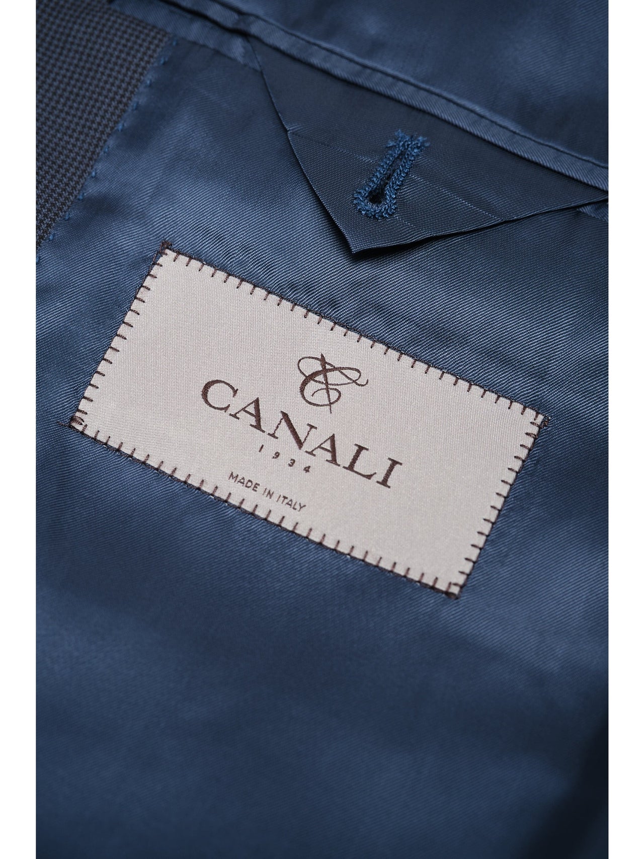 Canali 1934 Traje de 2 piezas 100% lana a cuadros azules 44L Drop 7 para hombre