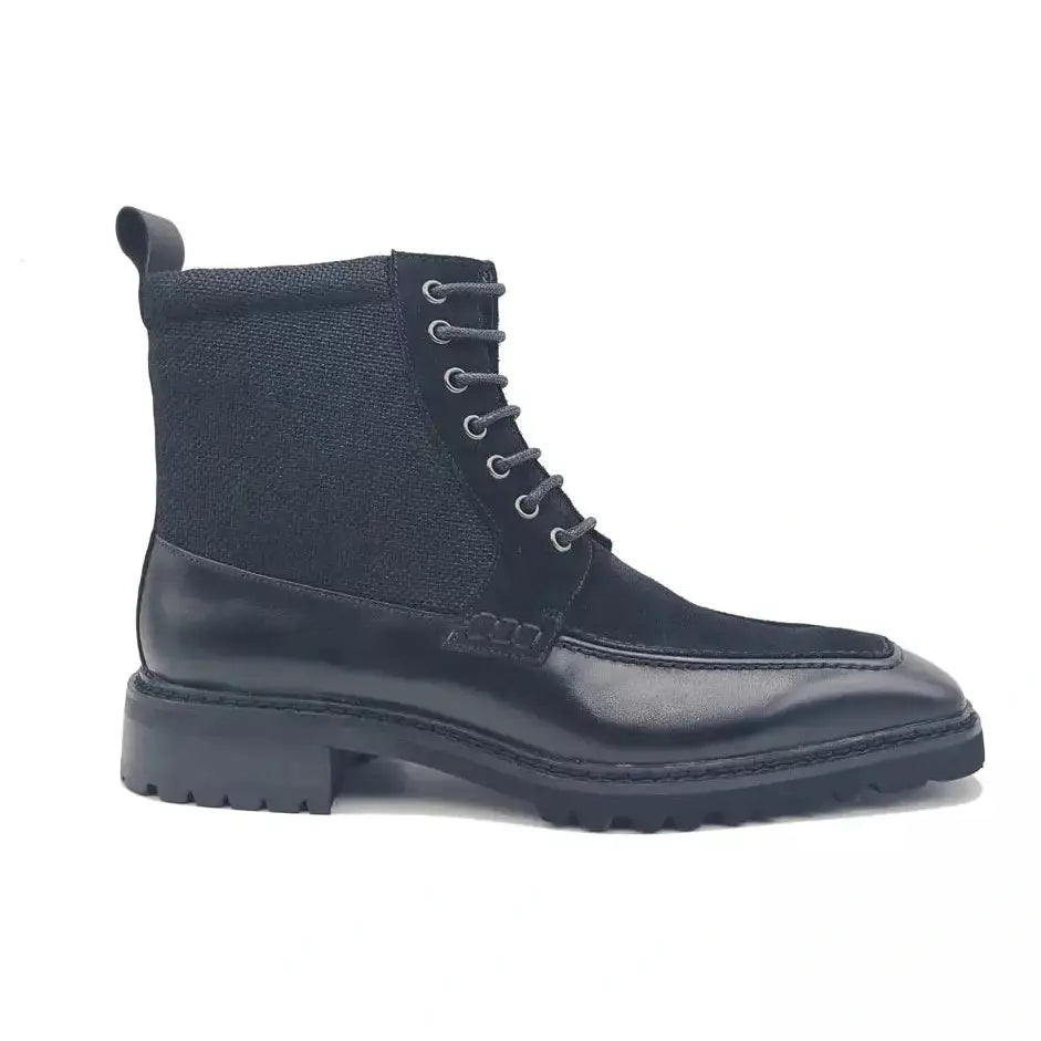 Carrucci Men&#39;s Black Leather &amp; Canvas Lace-up Boots