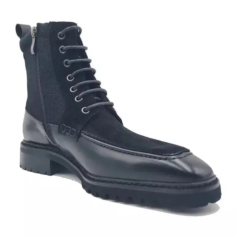 Carrucci Men&#39;s Black Leather &amp; Canvas Lace-up Boots