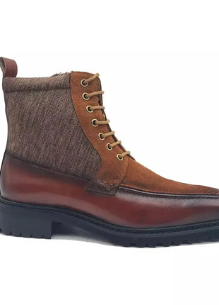 Carrucci Men's Brown Leather & Canvas Lace-up Boots