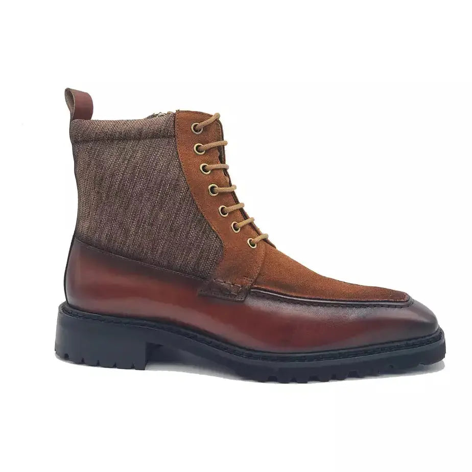 Carrucci Boys Brown Leather & Canvas Lace-up Boots